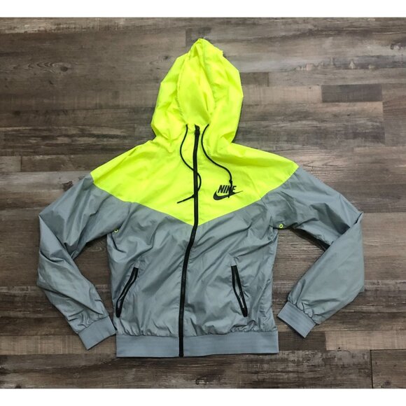 Nike Sportswear Mens Small Neon Yellow & Gray Full Zip Lightweight Jacket Hooded - Picture 1 of 7